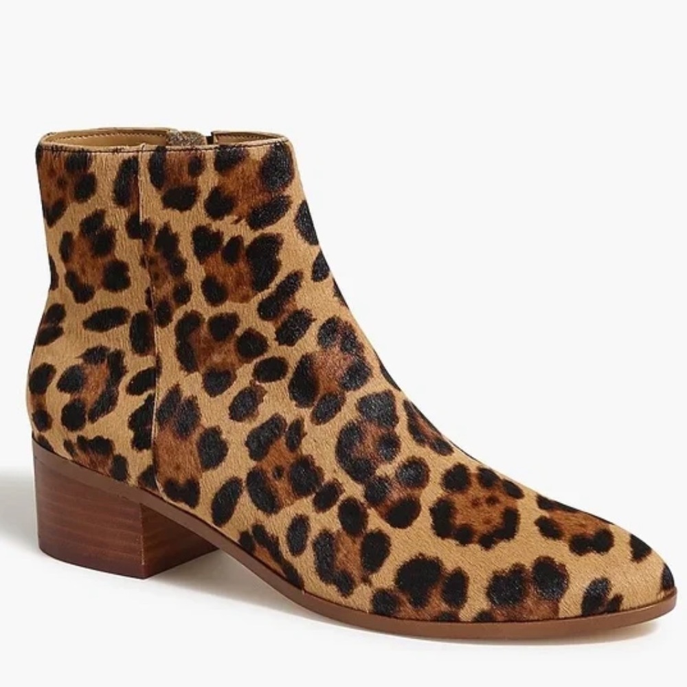 J Crew Leopard Calf Hair Booties